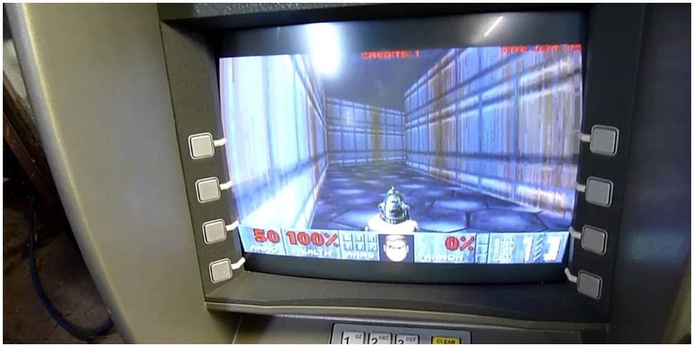 Doom being played on an ATM