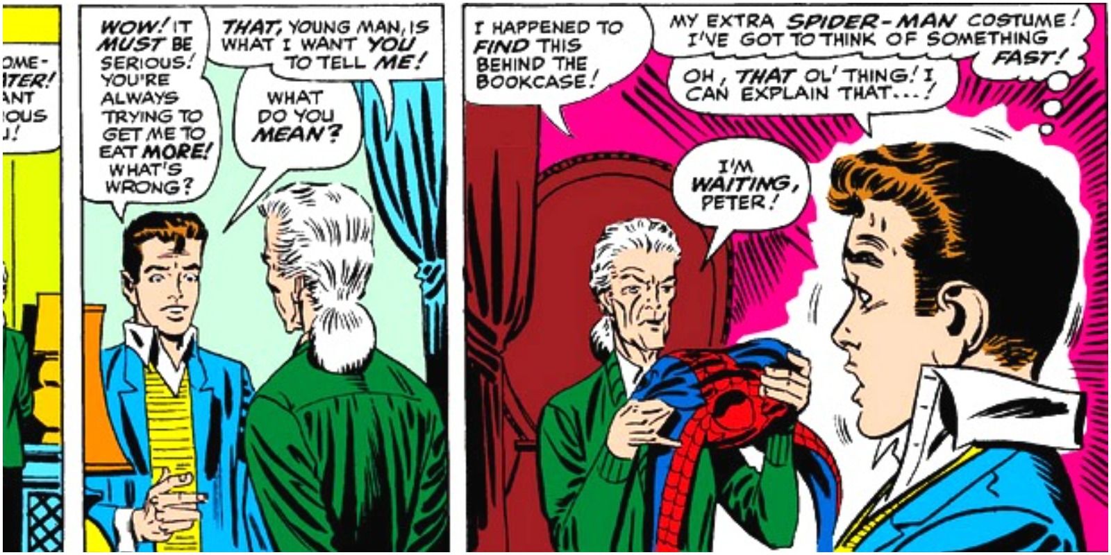 Aunt May finding Peter's Spider-Man Costume
