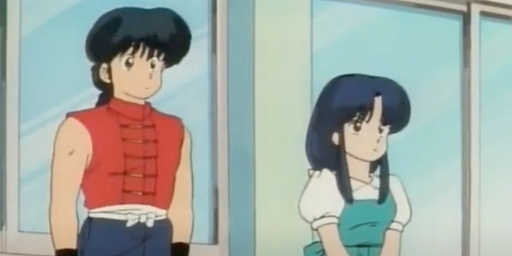 Ranma and Akane are made to wait out in hall as punishment