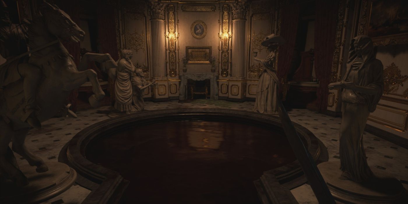 Resident Evil Village Blood Bath Puzzle, a large pool in the ground