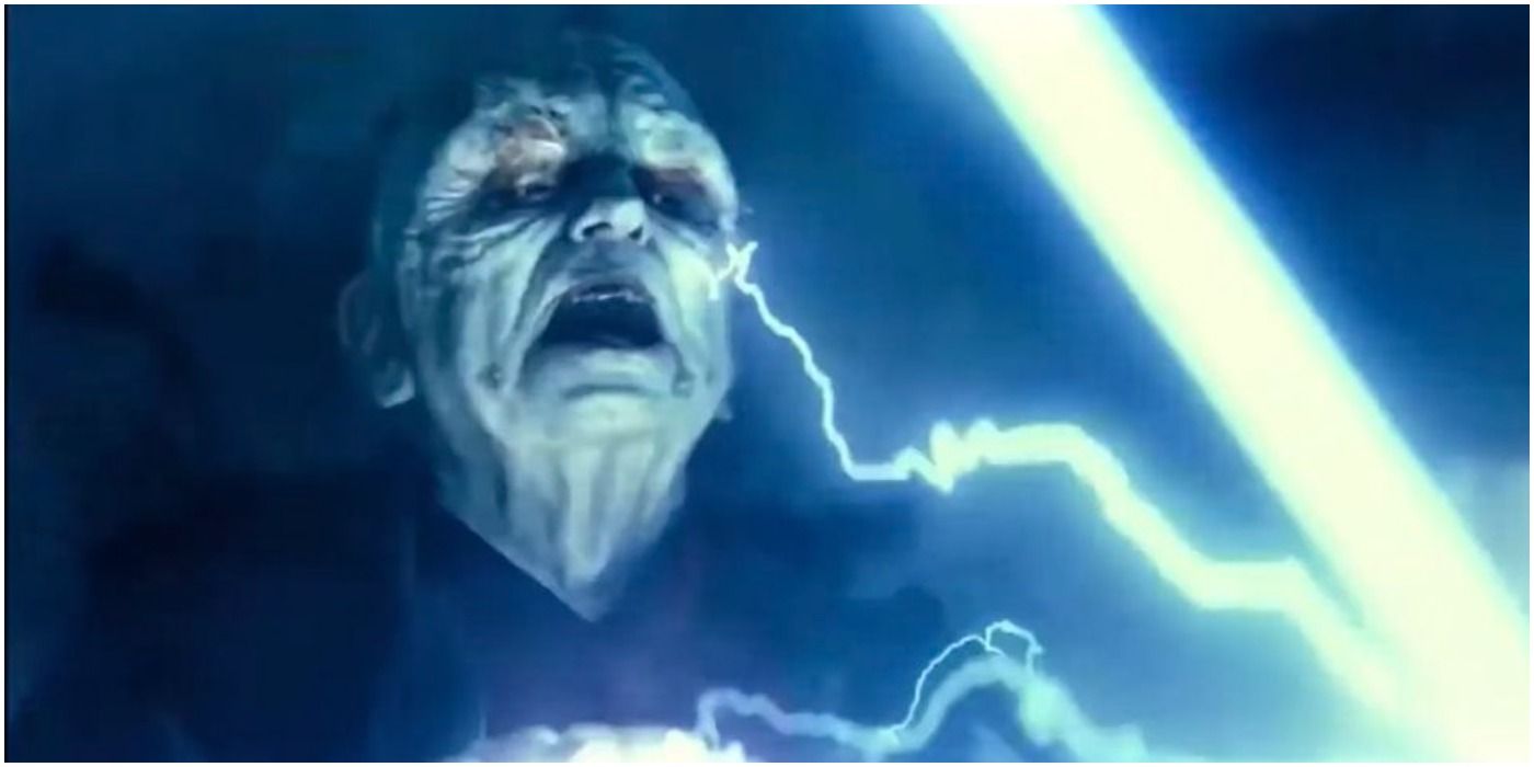 Rey Deflecting Palpatine's Force Lightning
