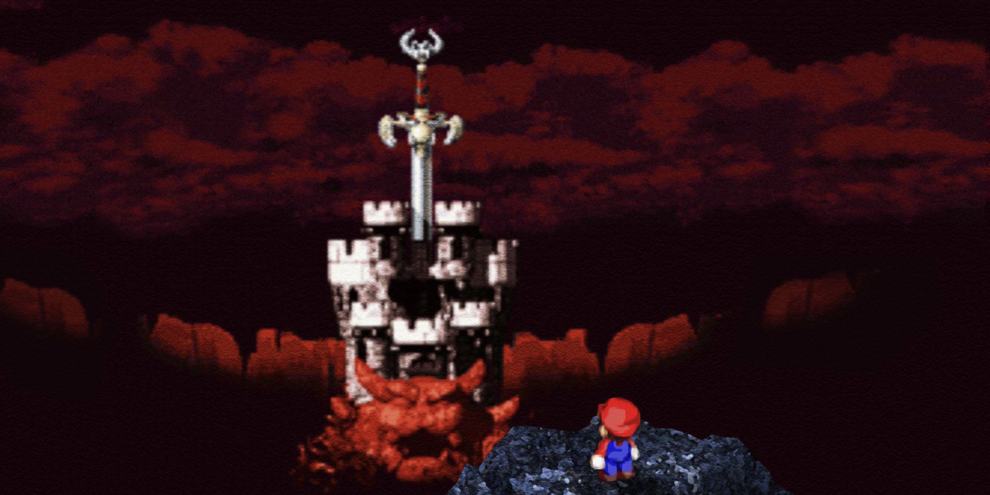 Mario com vista para o castelo de Bowser