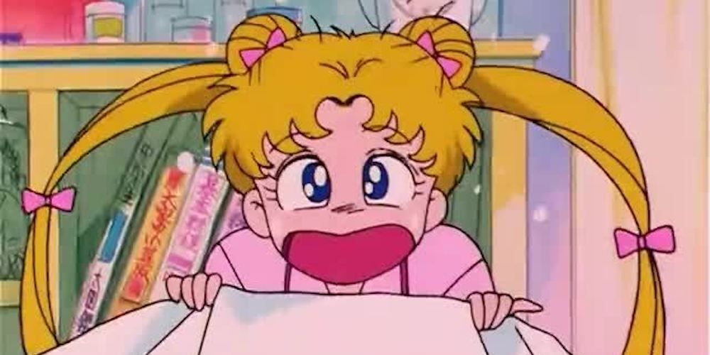 Usagi wakes up late for school in Sailor Moon