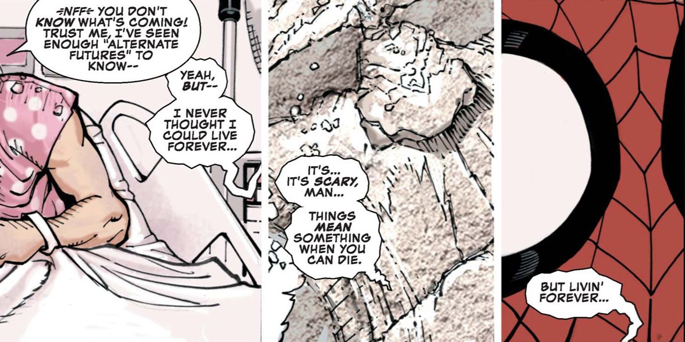 Sandman talks to Spider-Man.