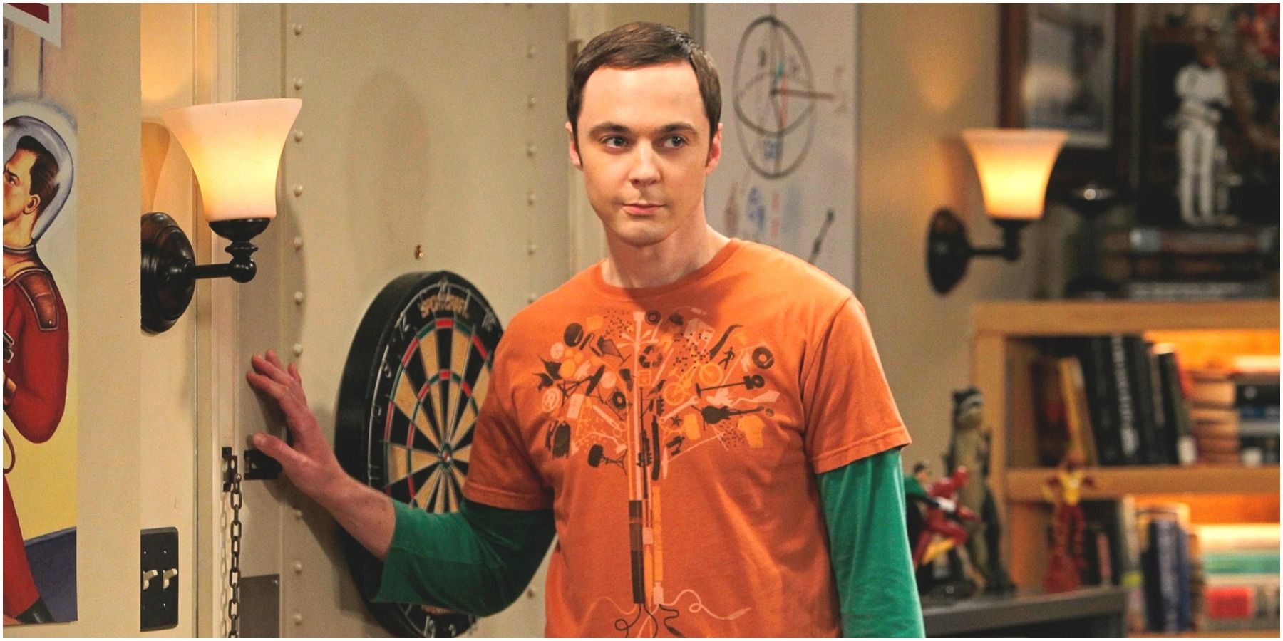 The Big Bang Theory's Sheldon Cooper, played by Jim Parsons, standing at his apartment door