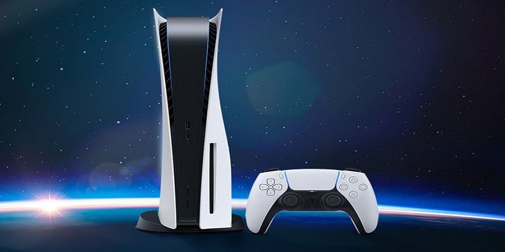 Sony PlayStation 5 in front of starry earth background