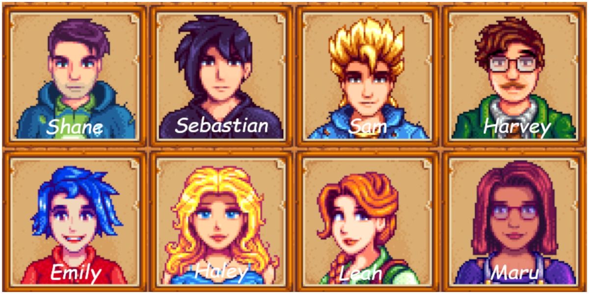 The eight bachelors and bachelorettes in Stardew Valley game.