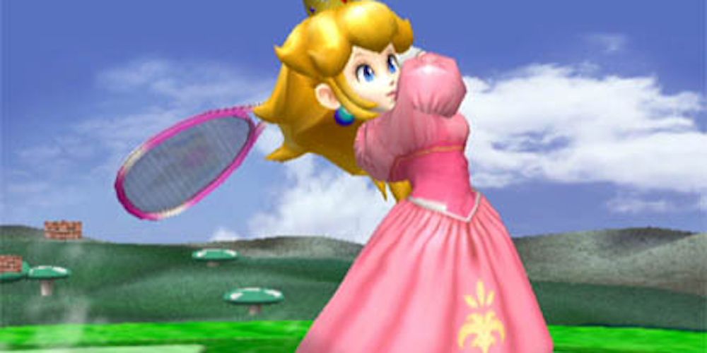 Princes Peach fights with a tennis racket in Super Smash Bros. Melee