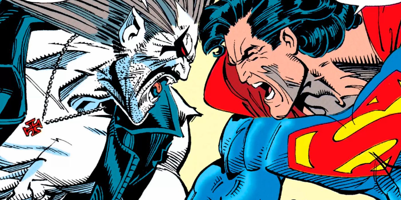 An angry Superman and Lobo prepare to fight
