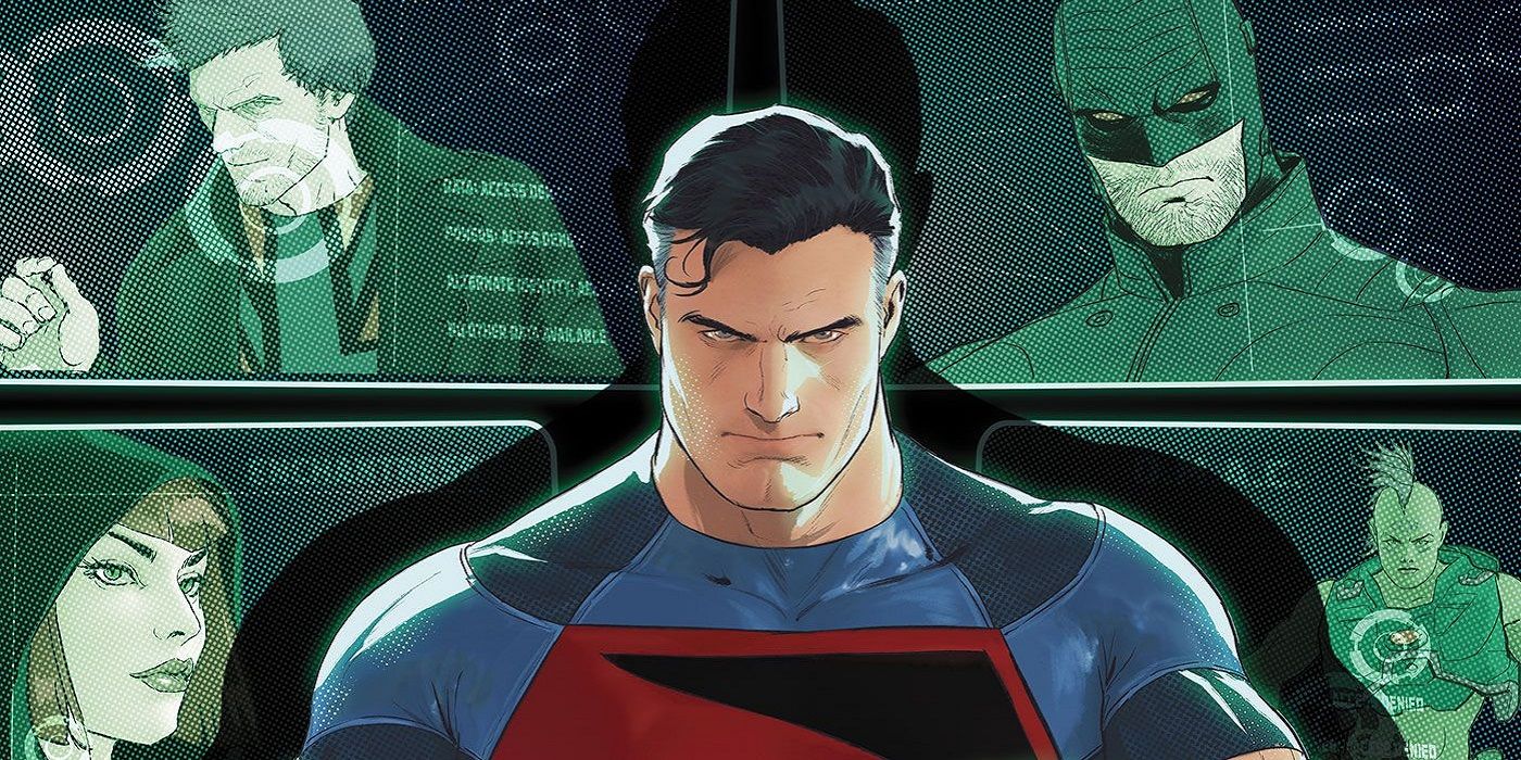 Superman Checking On The Authority Members - Manchester Black, Midnighter, Enchantress, and OMAC - from DC Comics