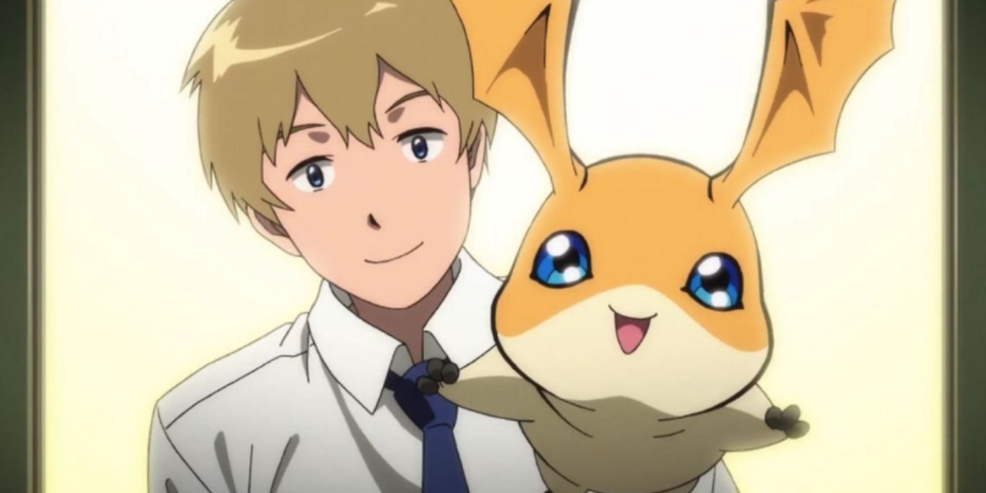 Patamon e Takeru Digimon parecendo felizes juntos