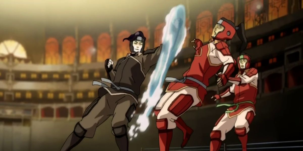 Legend of Korra Tano trying to punch korra with a water fist