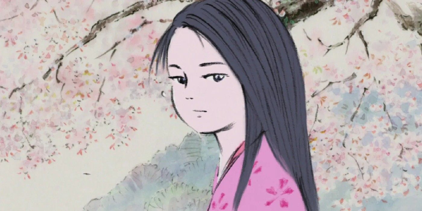 Anime The Princess Kaguya Stands Among The Blossoms
