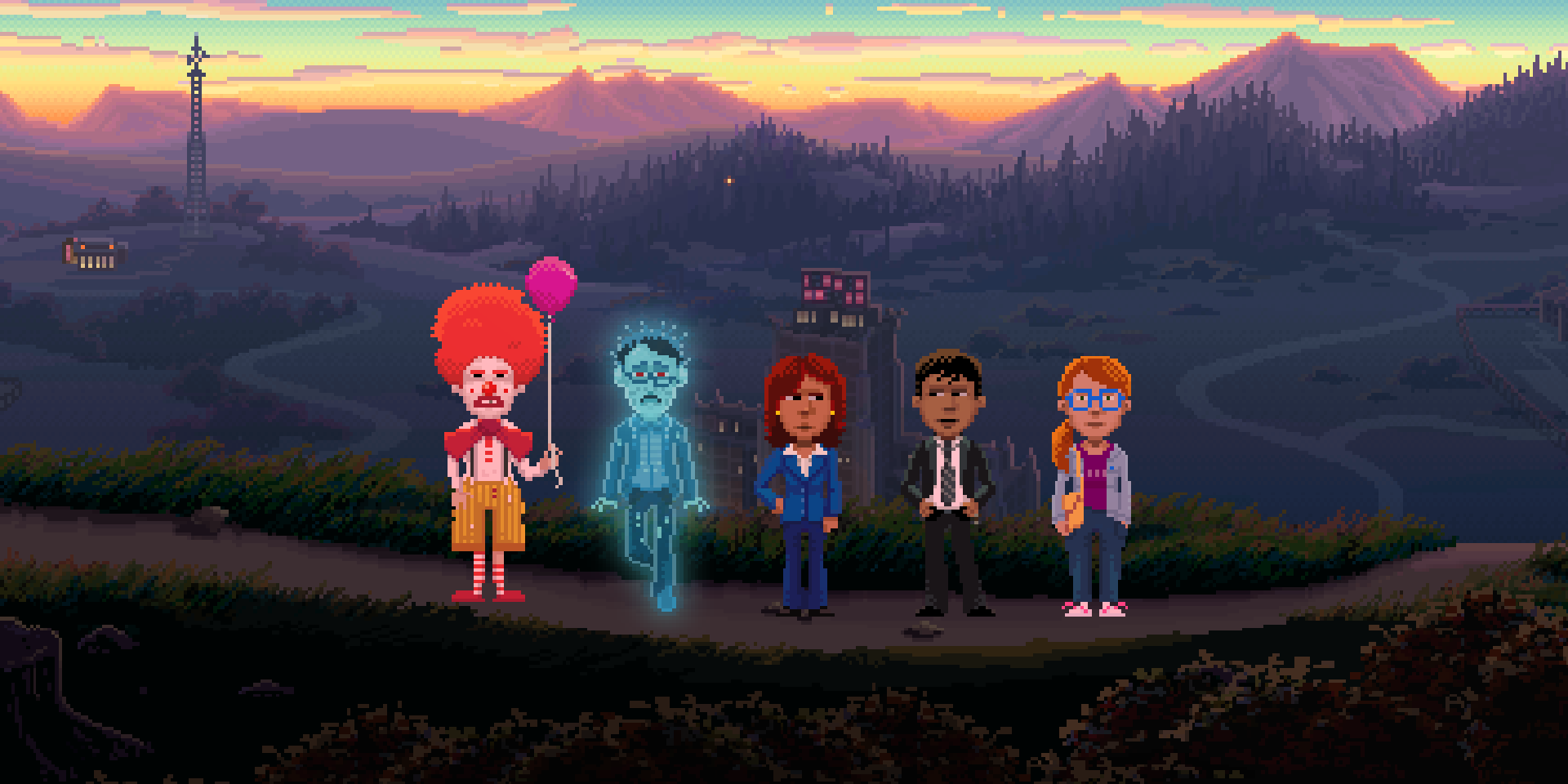 An image of Thimbleweed Park's cast.
