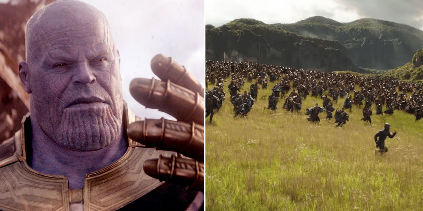 Thanos holds up glove while Wakanda goes to war