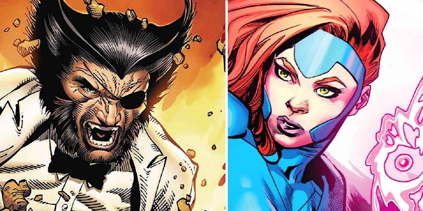 a split image with wolverine on the left and jean grey on the right