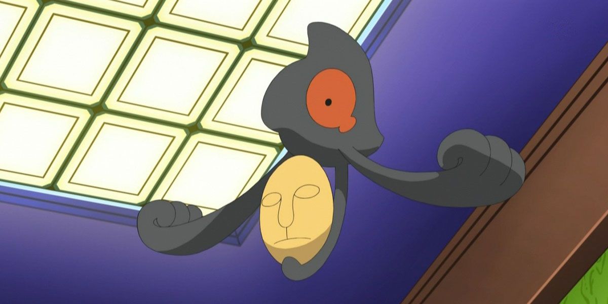 Yamask floating in the air in the Pokémon anime.