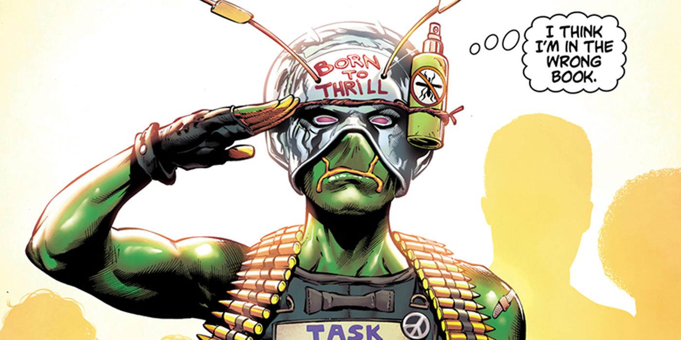 An image of Ambush Bug that pokes fun at him joining the Suicide Squad team in their most recent comic run. 