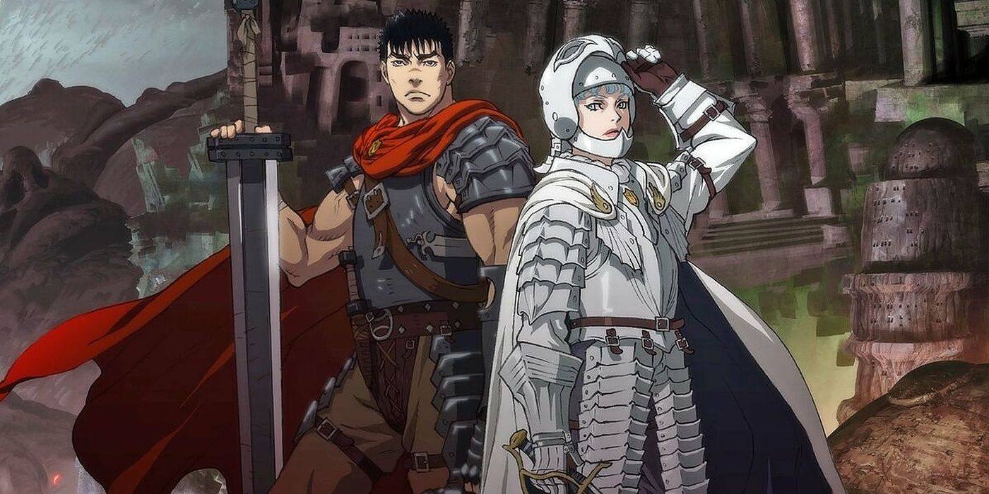 Guts and  Griffith standing side by side in Berserk's golden age arc.