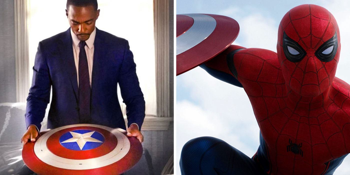 Sam Wilson & Spider-Man holding Cap's shield
