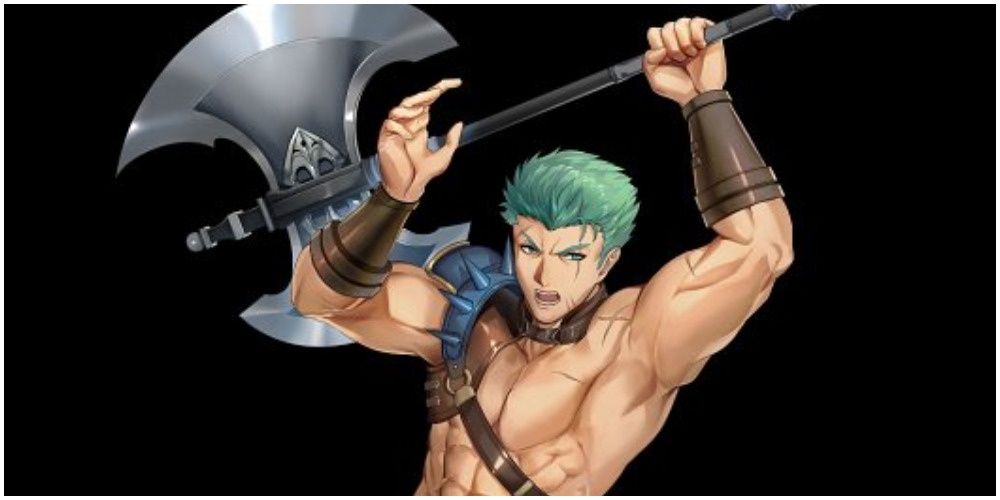 dieck leaping into battle with an axe fire emblem
