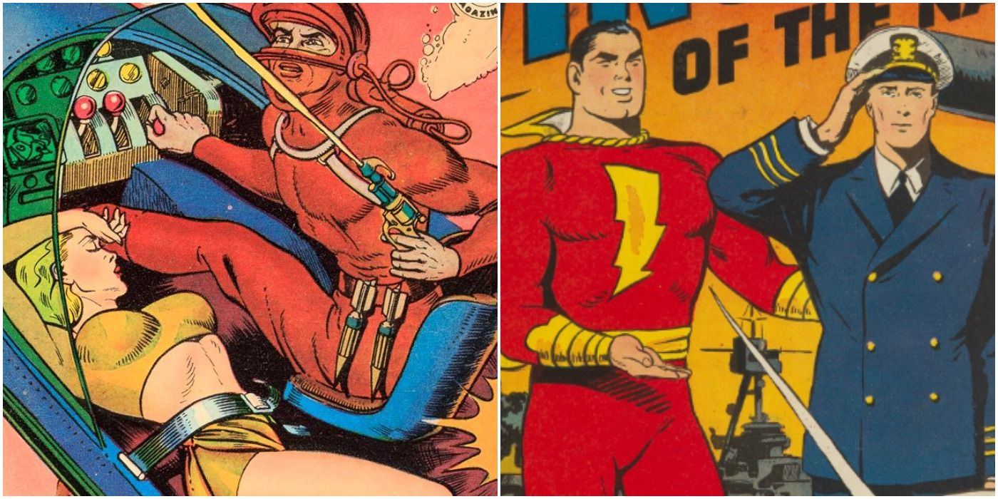 a split image of don winslow and shazam from planet comics