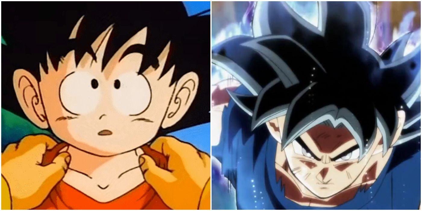 Images of Goku as a kid and an adult side by side