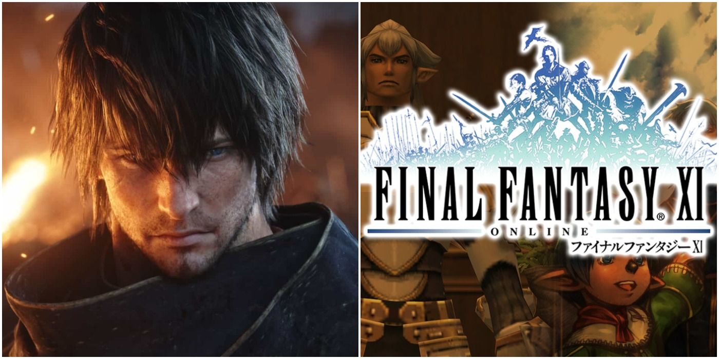 final fantasy xi logo and protagonist from final fantasy xiv