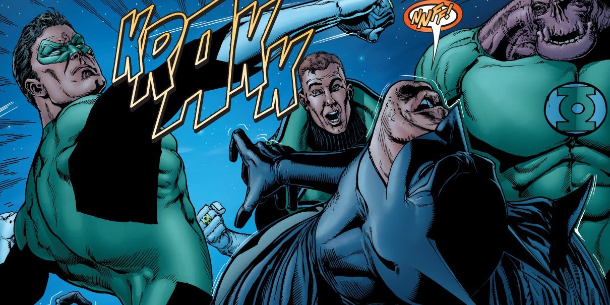 Scene from Rebirth where Batman is punched by Hal Jordan