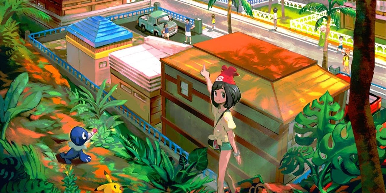 Pokémon hau'oli city and the female player character
