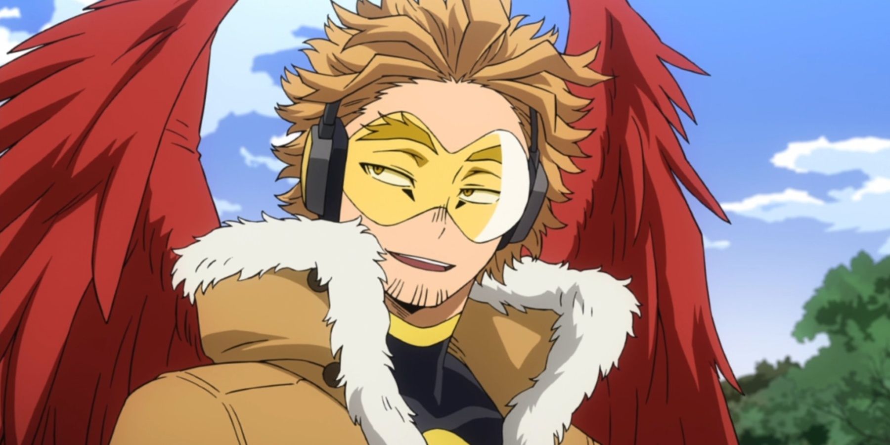 Hawks talking in My Hero Academia.