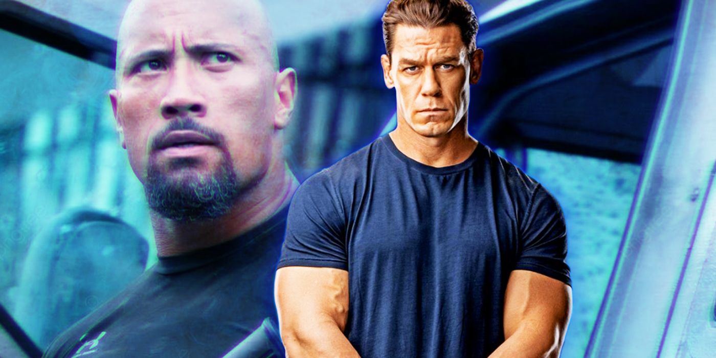 john cena's jakob toretto in front of the rock's luke hobbs of fast and furious 9