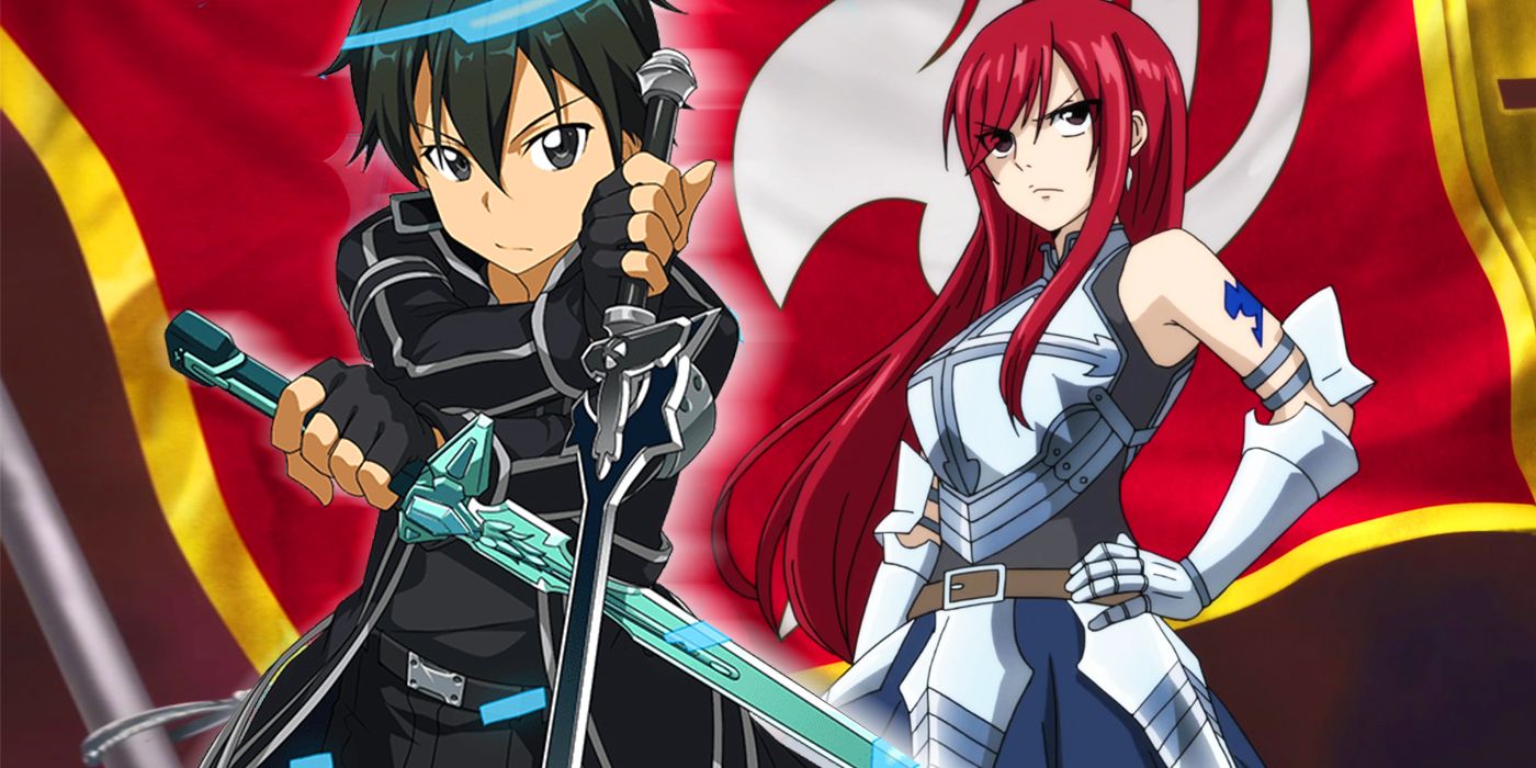 kirito sword art online in front of erza scarlet fairy tail