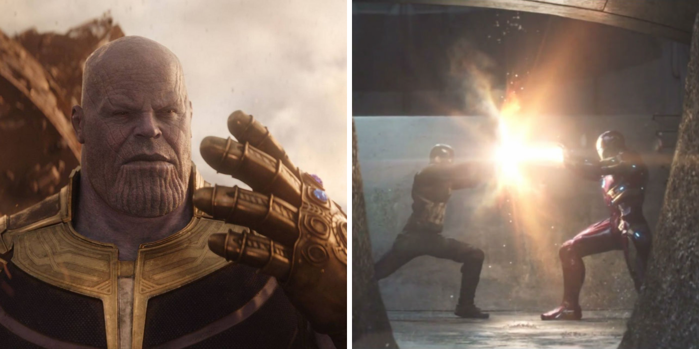 Thanos with the gauntlet & Iron Man vs Captain America
