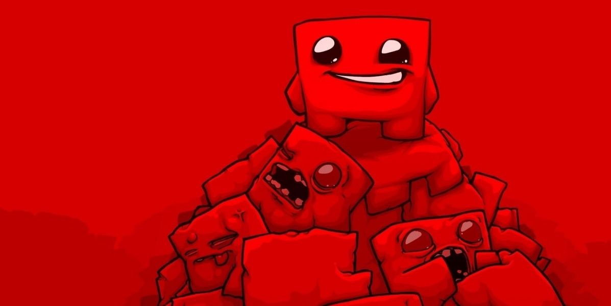 Meat Boy Standing atop a pile of bodies