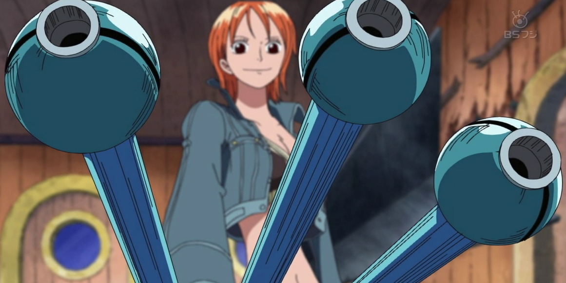 Nami brandishing clima tact in One Piece