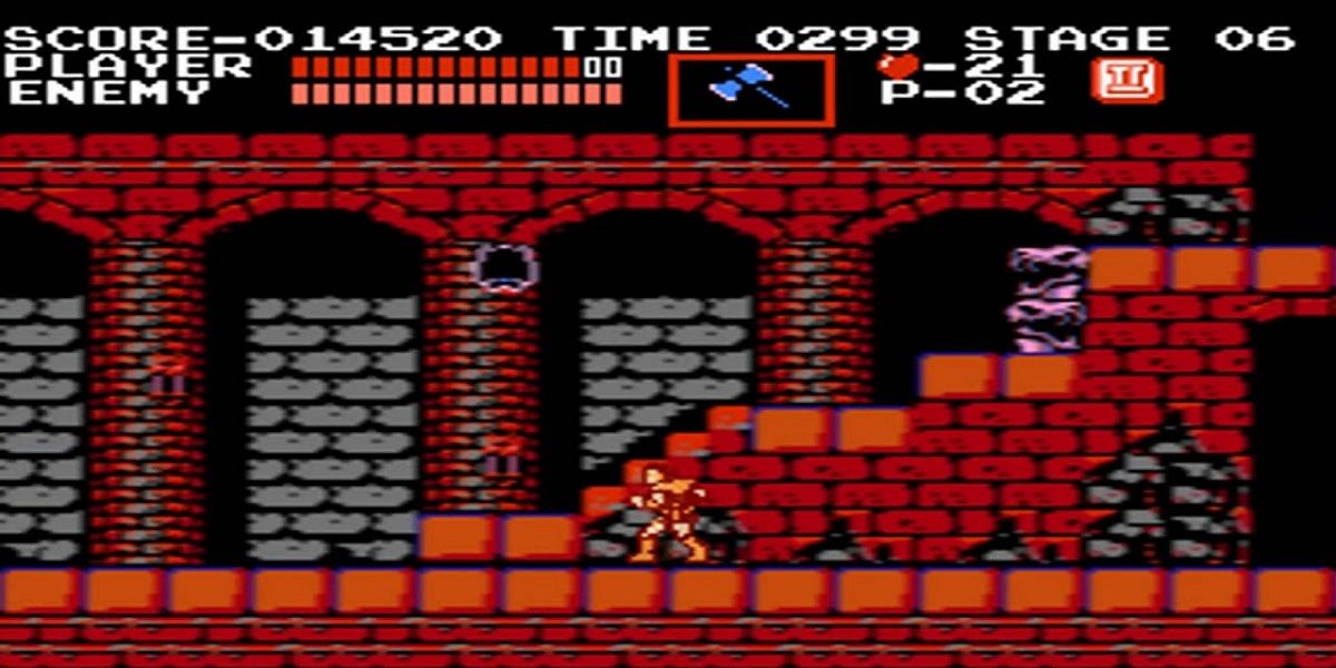 Belmont explores castle in NES Castlevania Game