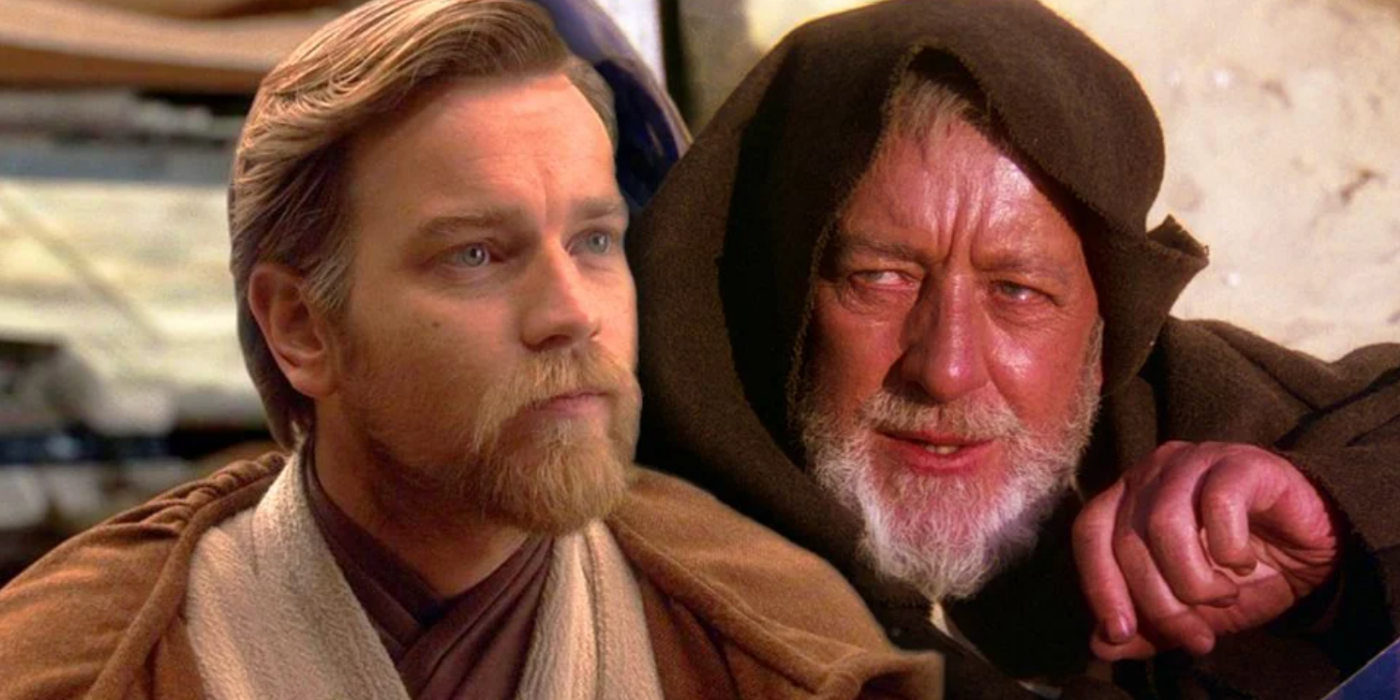 Young Obi-Wan Kenobi next to older Obi-Wan Kenobi