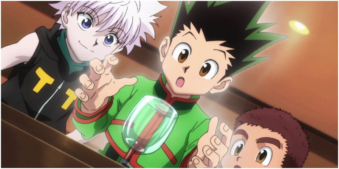 Gon learns how to use Nen using a wine glass in Hunter x Hunter