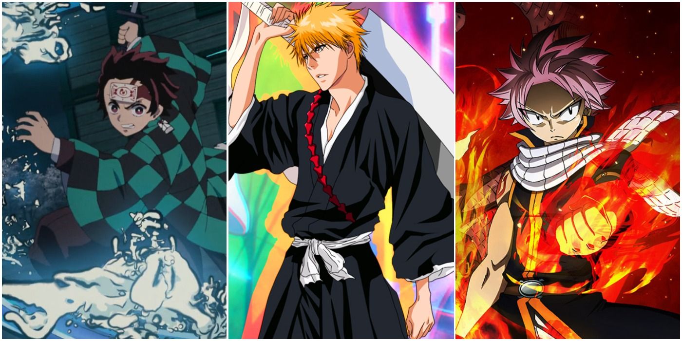 tanjiro kamado from demon slayer ichigo kurosaki from bleach and natsu dragneel from fairy tail