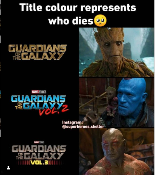 The three Guardians of the Galaxy logos in a meme.