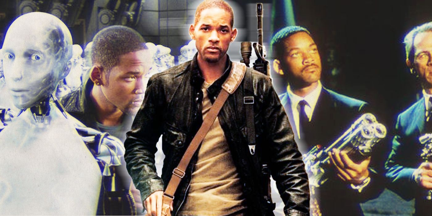 will smith from i am legend in front of i robot and men in black