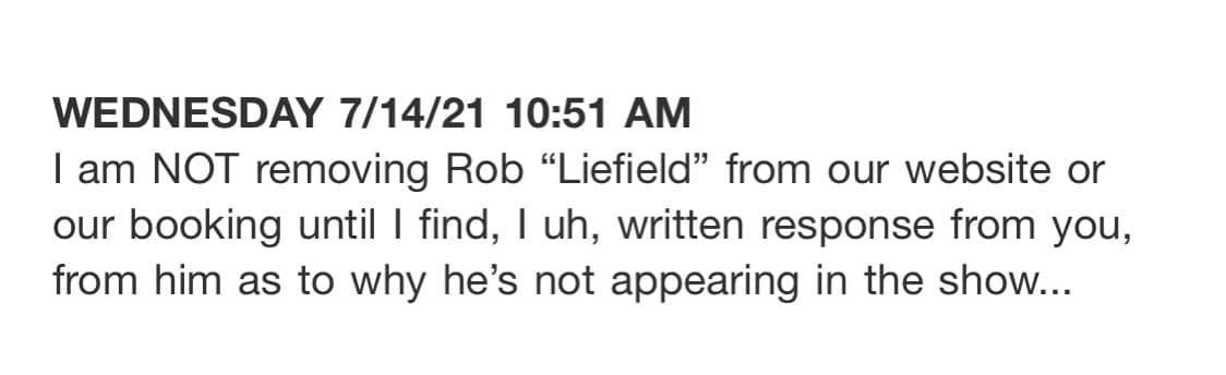Message to Rob Liefeld from Big Apple Comic Con