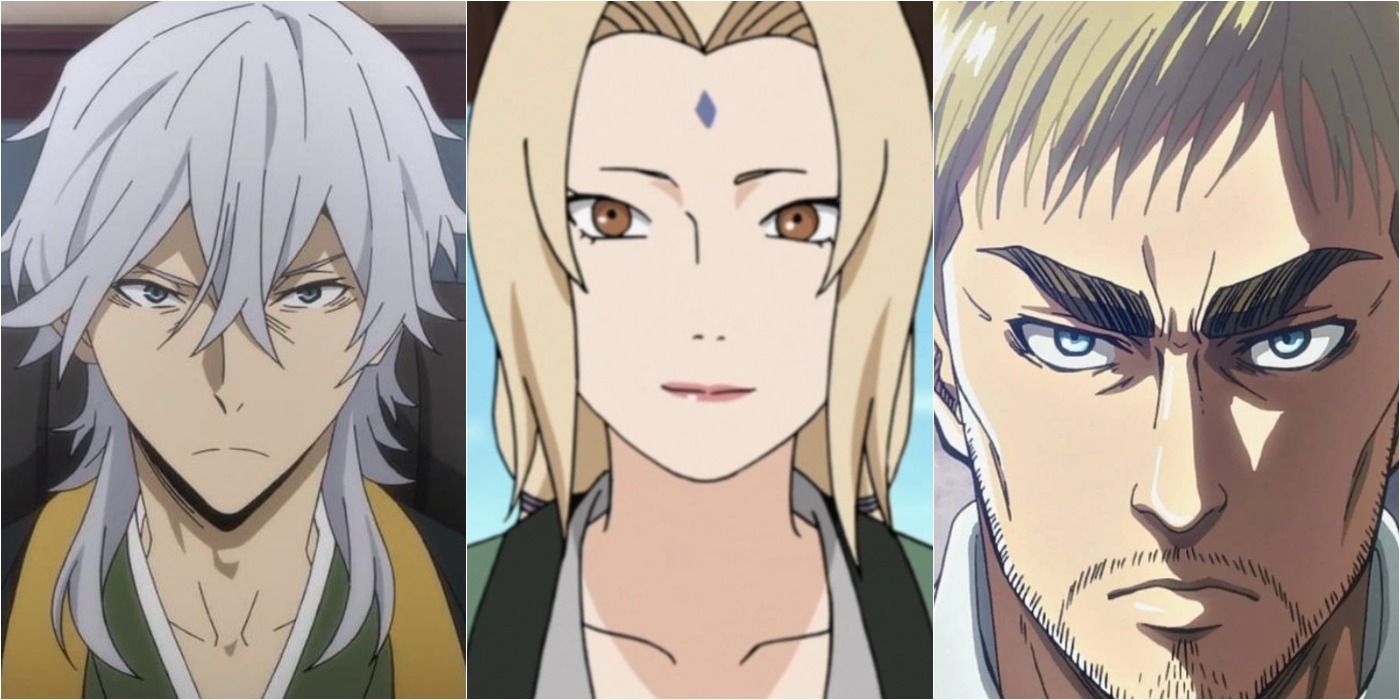 Fukazawa From Bungou Stray Dogs, Tsunade From Naruto, And Erwin Smith From Attack On Titan