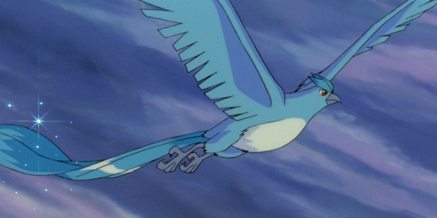 O Pokémon Lendário Articuno voando.