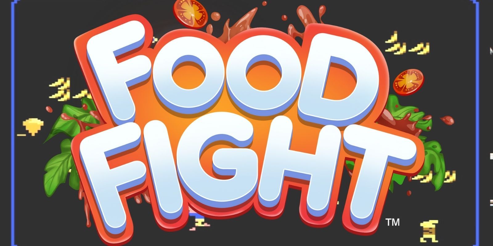 A logo for Atari's Food Fight laid over a screenshot of the original game