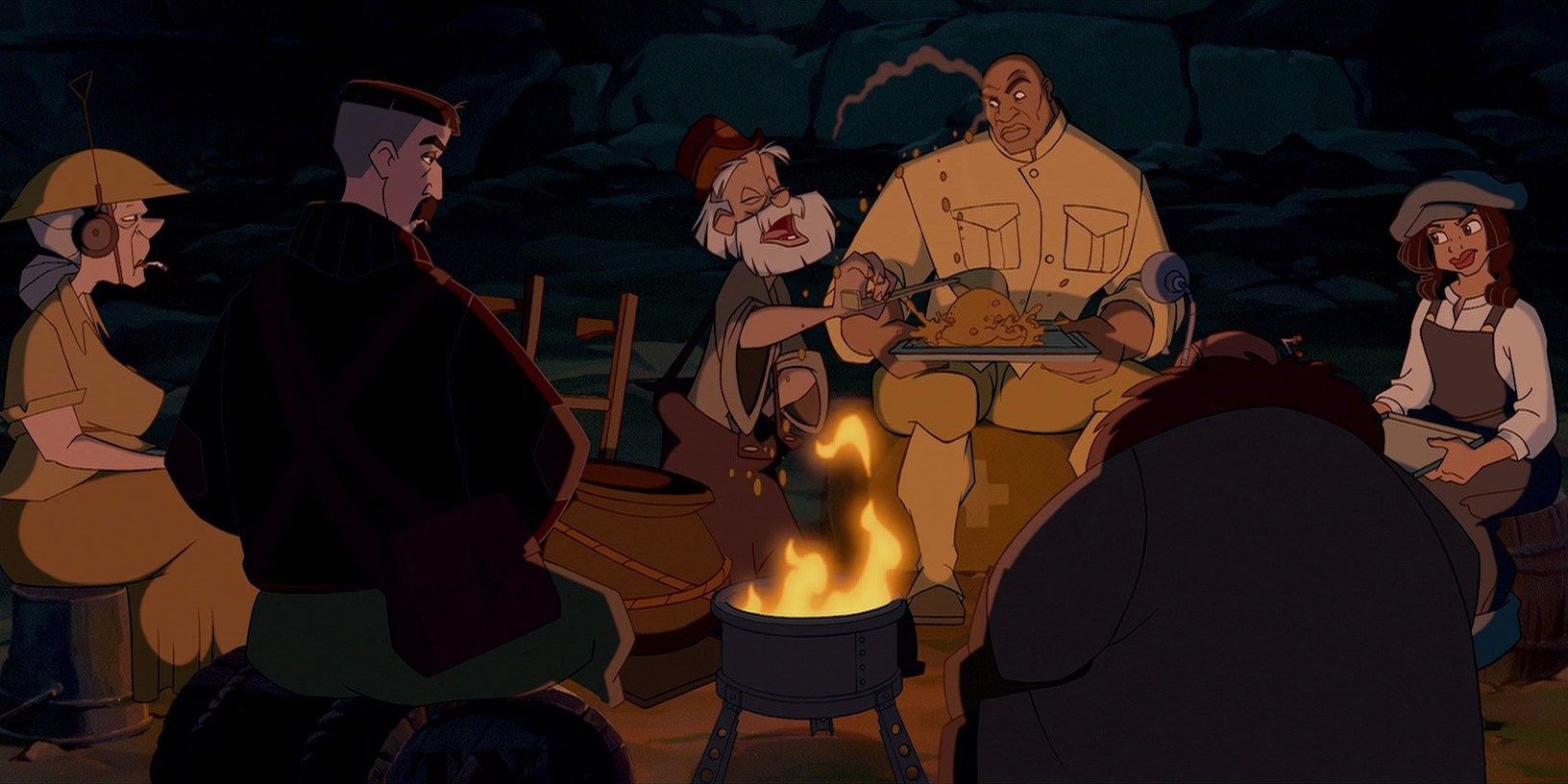 Atlantis: Lost Empire Group Around Campfire Eating Food