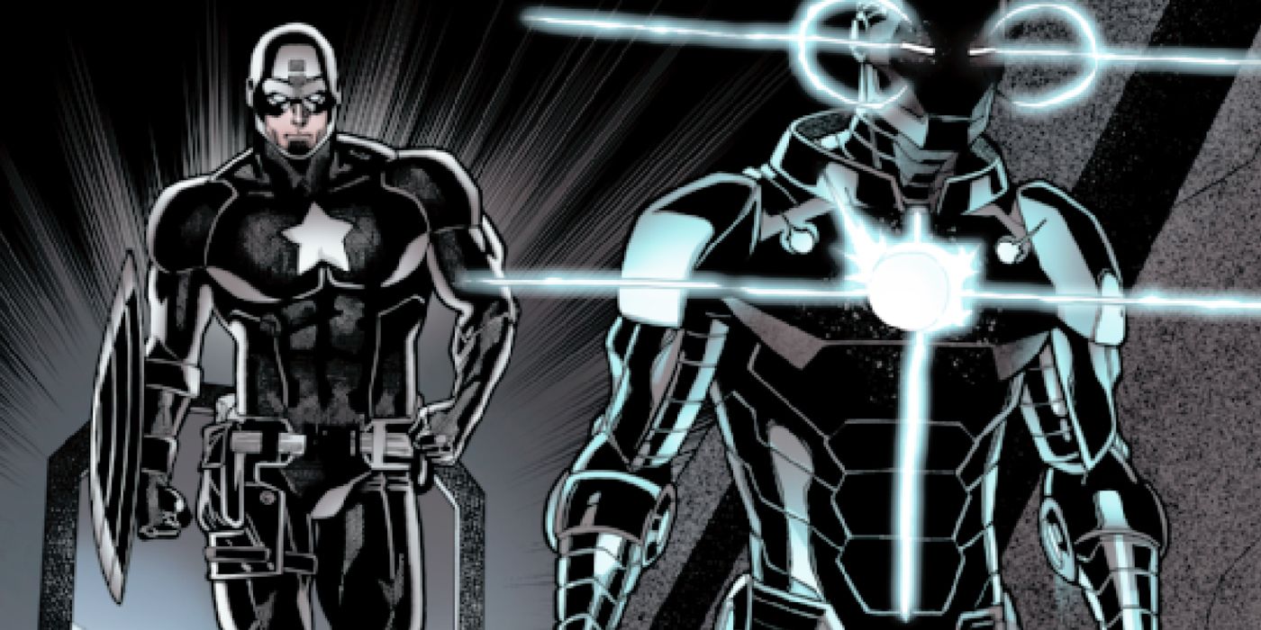 Iron Man and Captain America don hi-tech stealth suits in Avengers #47.