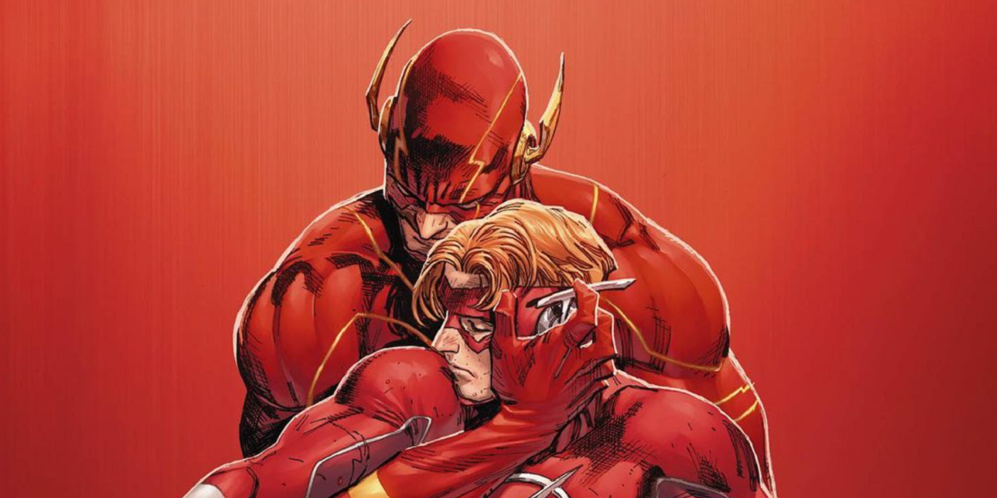 Barry Allen cradles the body of Wally West in this unused cover for Heroes in Crisis.