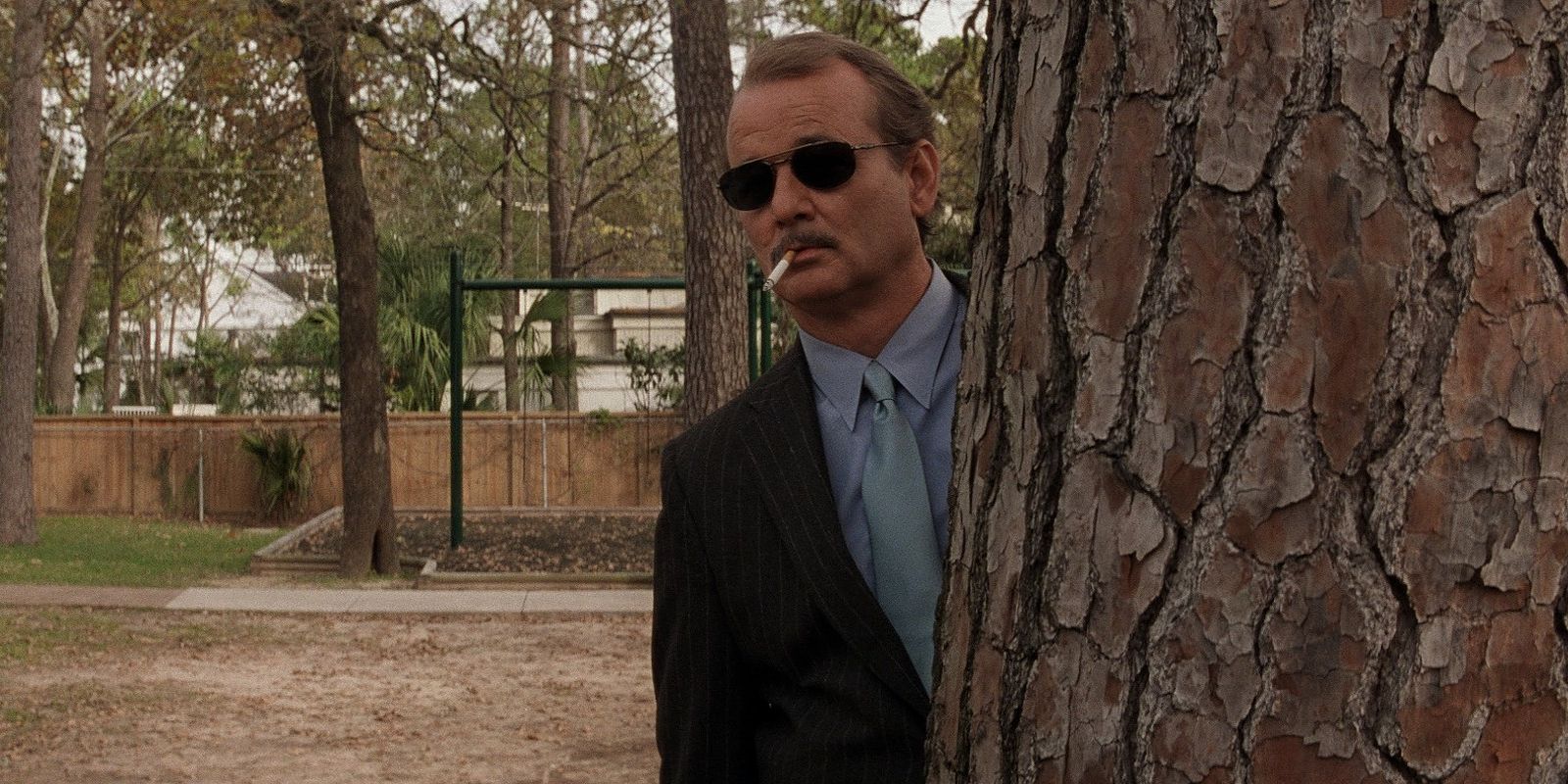 Bill Murray standing behind a tree in Rushmore